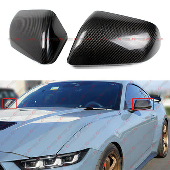 For 2024-2025 Ford Mustang Dry Carbon Fiber Side Mirror Cover Cap Overlay W/ Light