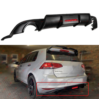 For 2015-2017 VW Golf GTI MK7 V Style Matte Black Rear Bumper LED Shark Fin Diffuser