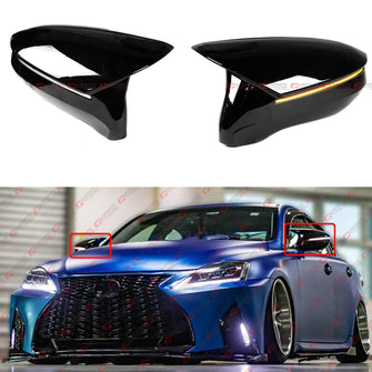 For 2006-2008 IS250 IS350 ISF ES350 Gloss Black Mirror Cover Caps w/ Sequential LED Turn Signal Lights