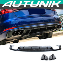 Gloss Black Rear Diffuser + Exhaust Tips for Audi A4 S-line Sport Bumper 2017 2018 2019