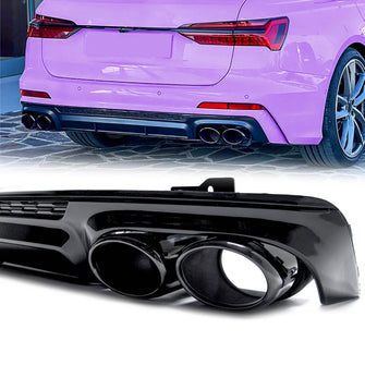 S6 Style Gloss Black Rear Diffuser + Black Tips for Audi A6 C8 S6 S-Line Sedan 2019-2024