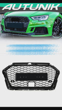 RS3 Style Badgeless Front Grille Gloss Black for 2017–2020 Audi A3 8V with ACC Cutout