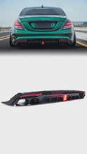 Gloss Black Rear Diffuser + Black Exhaust Tips For Mercedes W222 S500 S550 AMG 2014-2017