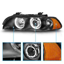 Black Dual Halo Projector Headlights For BMW E39 5-Series 528i/540i 1997-2003