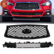 Gloss Black Front Upper Grille & Lower Grille For Infiniti Q50 Sport 2018-2024