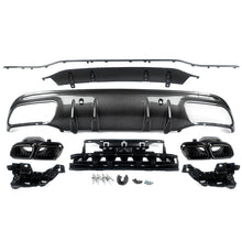 Carbon Look Rear Diffuser + Black Exhaust Tips For Mercedes W205 Sedan C300 C450 C43 AMG Pack 2015-2021